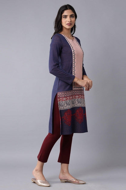 Royal Blue Jacquard kurta - wforwoman