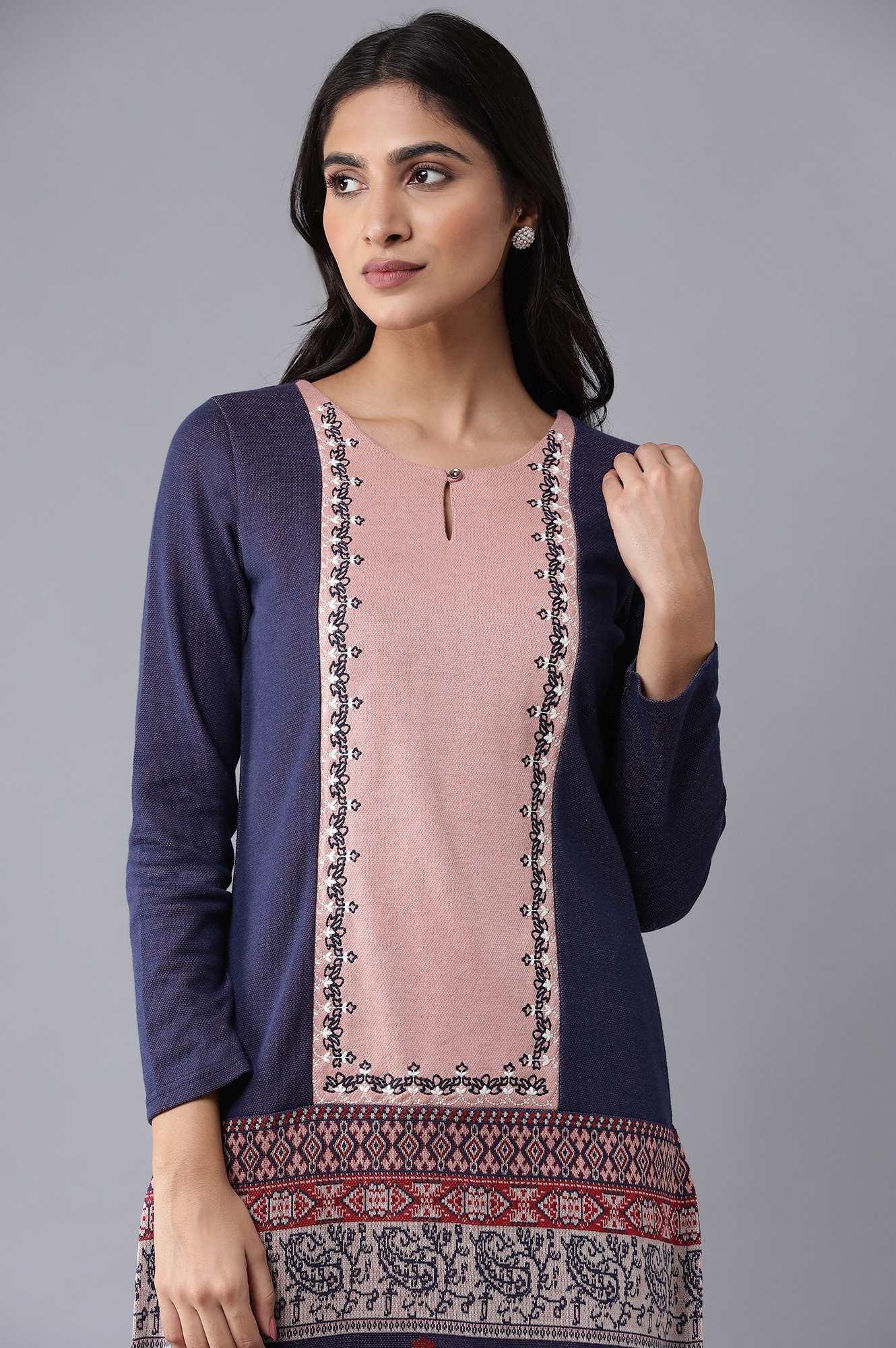 Royal Blue Jacquard kurta - wforwoman