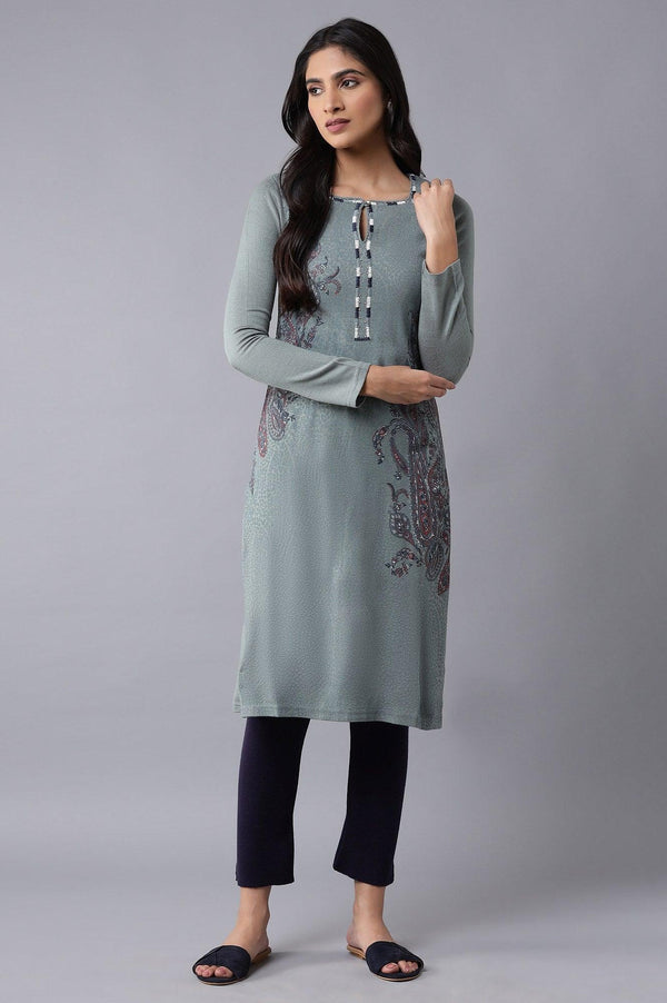 Light Blue Embroidered A-line kurta