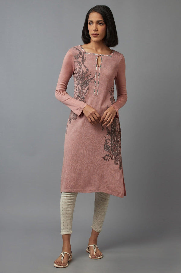 Pink Embroidered A-line kurta