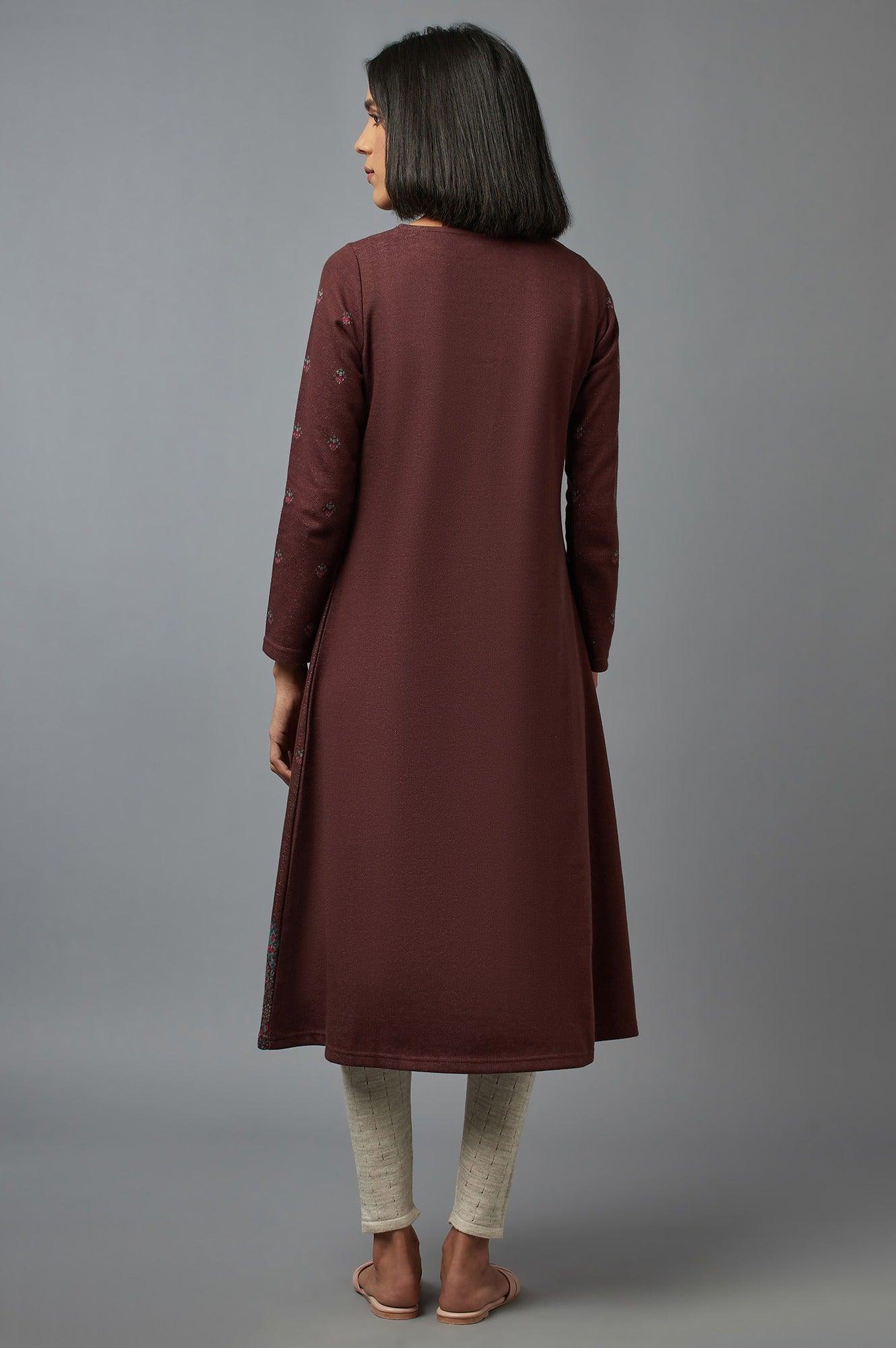 Brown Jacquard A-line kurta - wforwoman