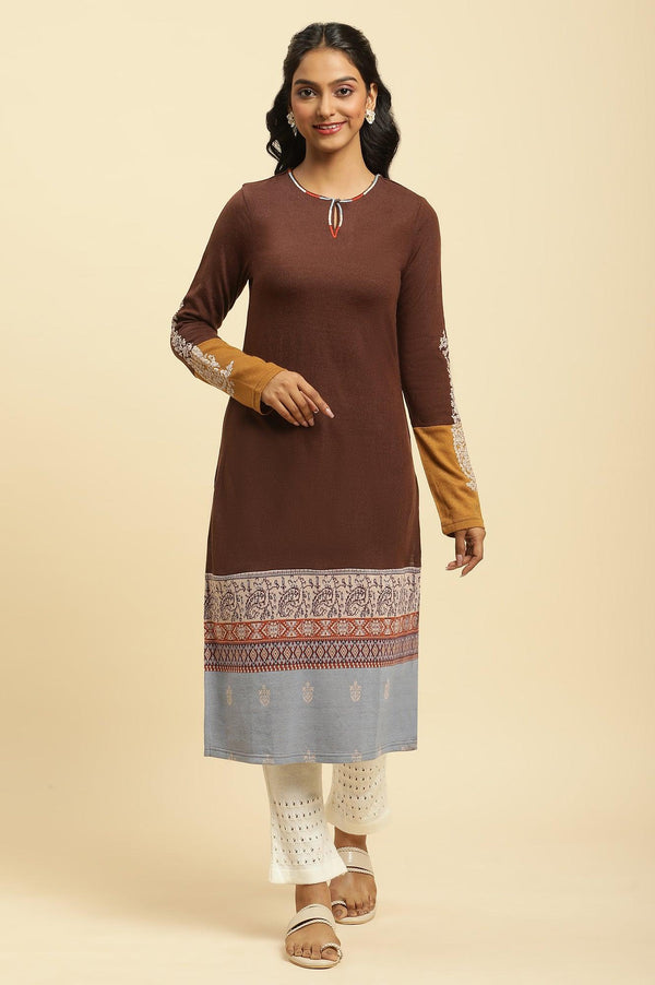 Brown Colour Block Kurta