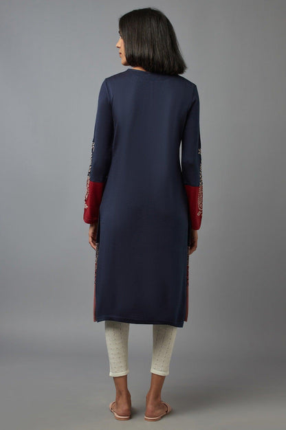 Dark Blue Colour Block kurta - wforwoman