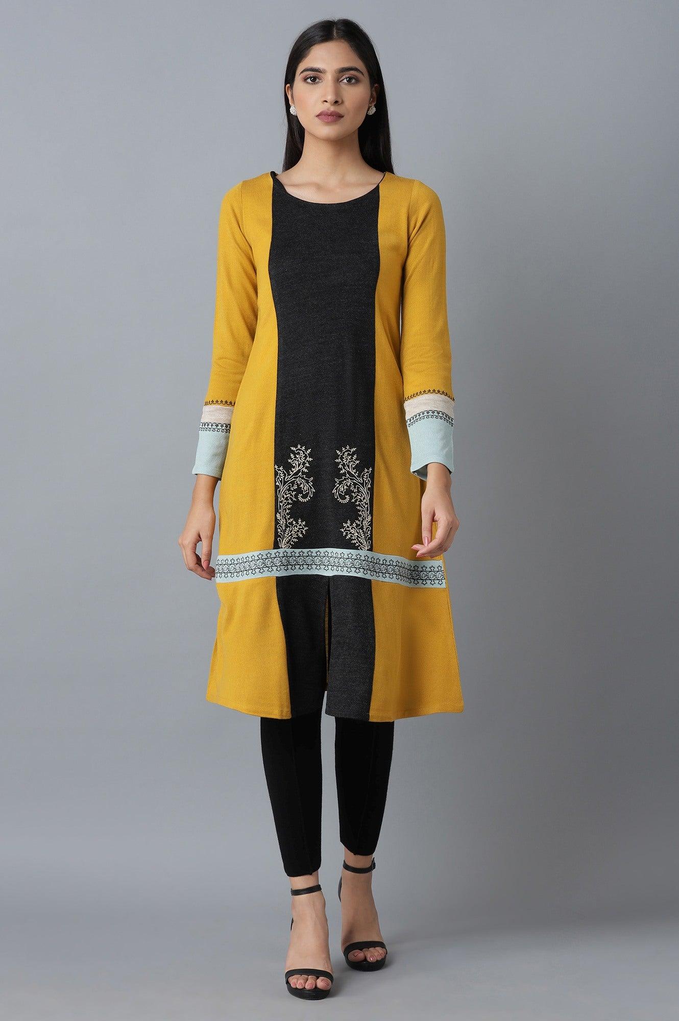 Light Green Colour Block kurta - wforwoman