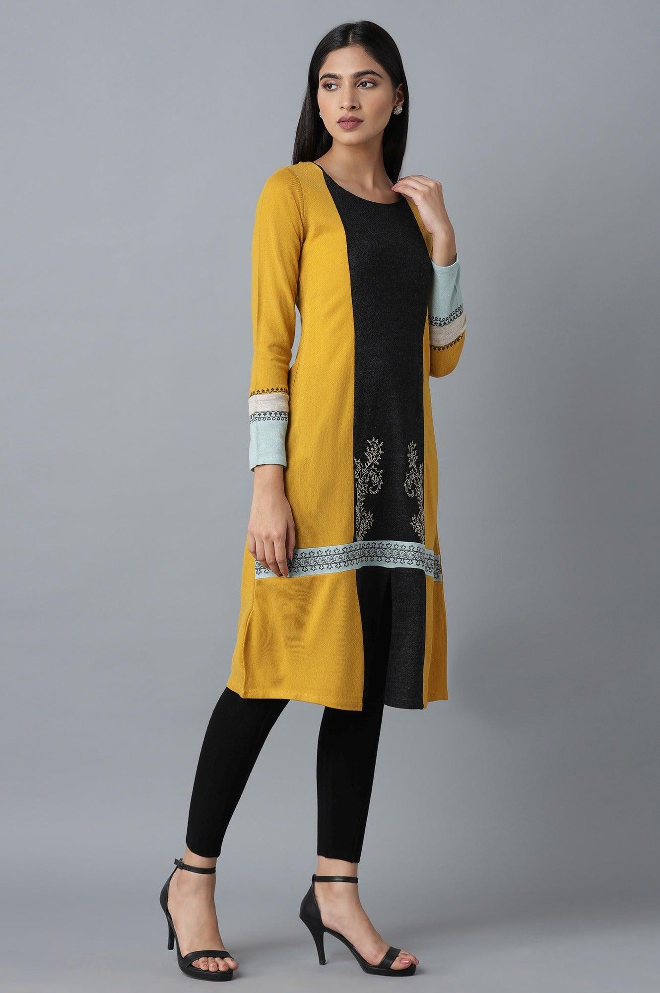 Light Green Colour Block kurta - wforwoman