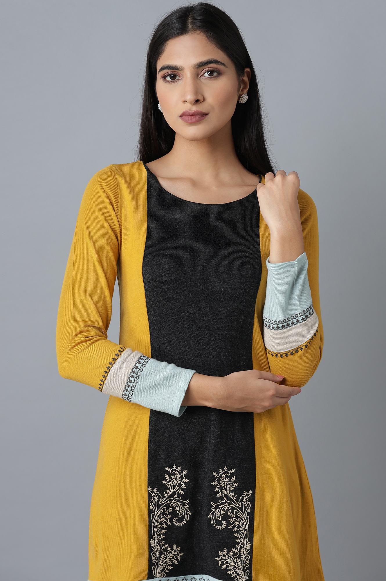Light Green Colour Block kurta - wforwoman