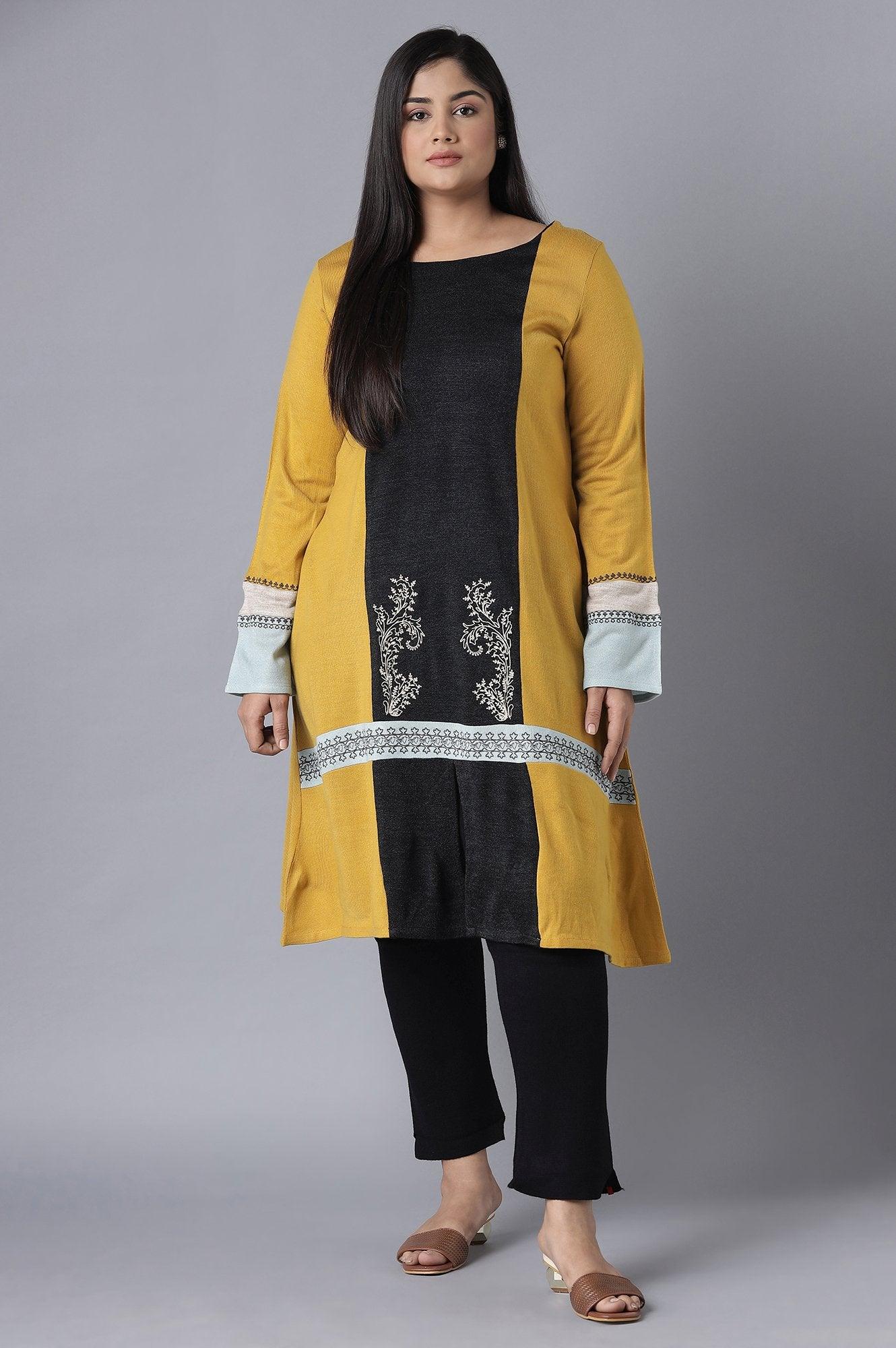 Light Green Colour Block kurta - wforwoman