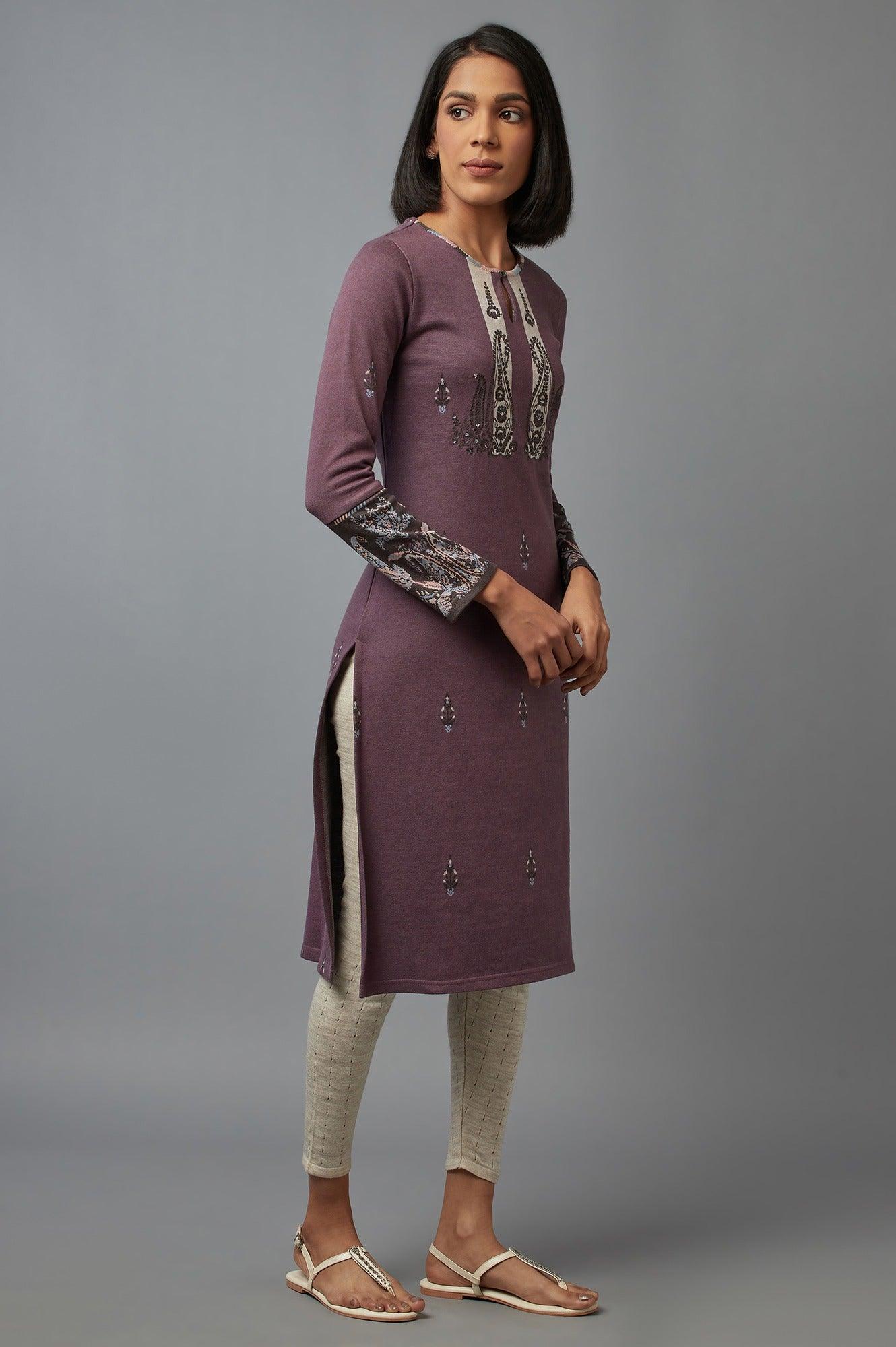 Purple Paisley Winter kurta - wforwoman