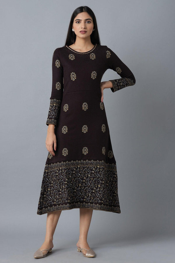 Dark Purple Embroidered Winter Dress