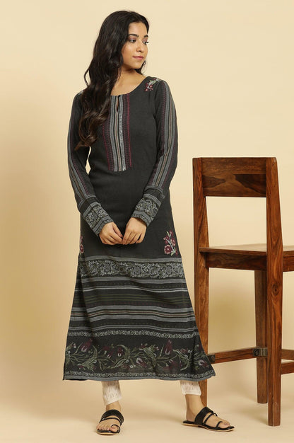 Dark Grey Crosstitch Embroidered Kurta - wforwoman