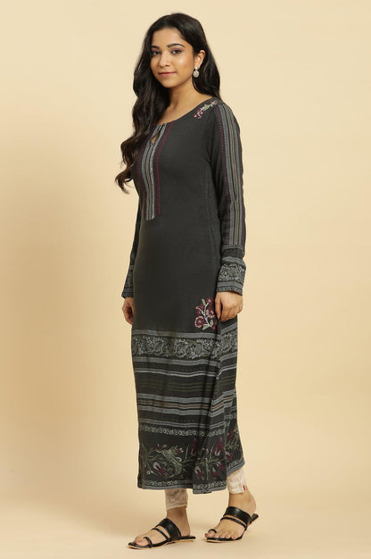 Dark Grey Crosstitch Embroidered Kurta - wforwoman