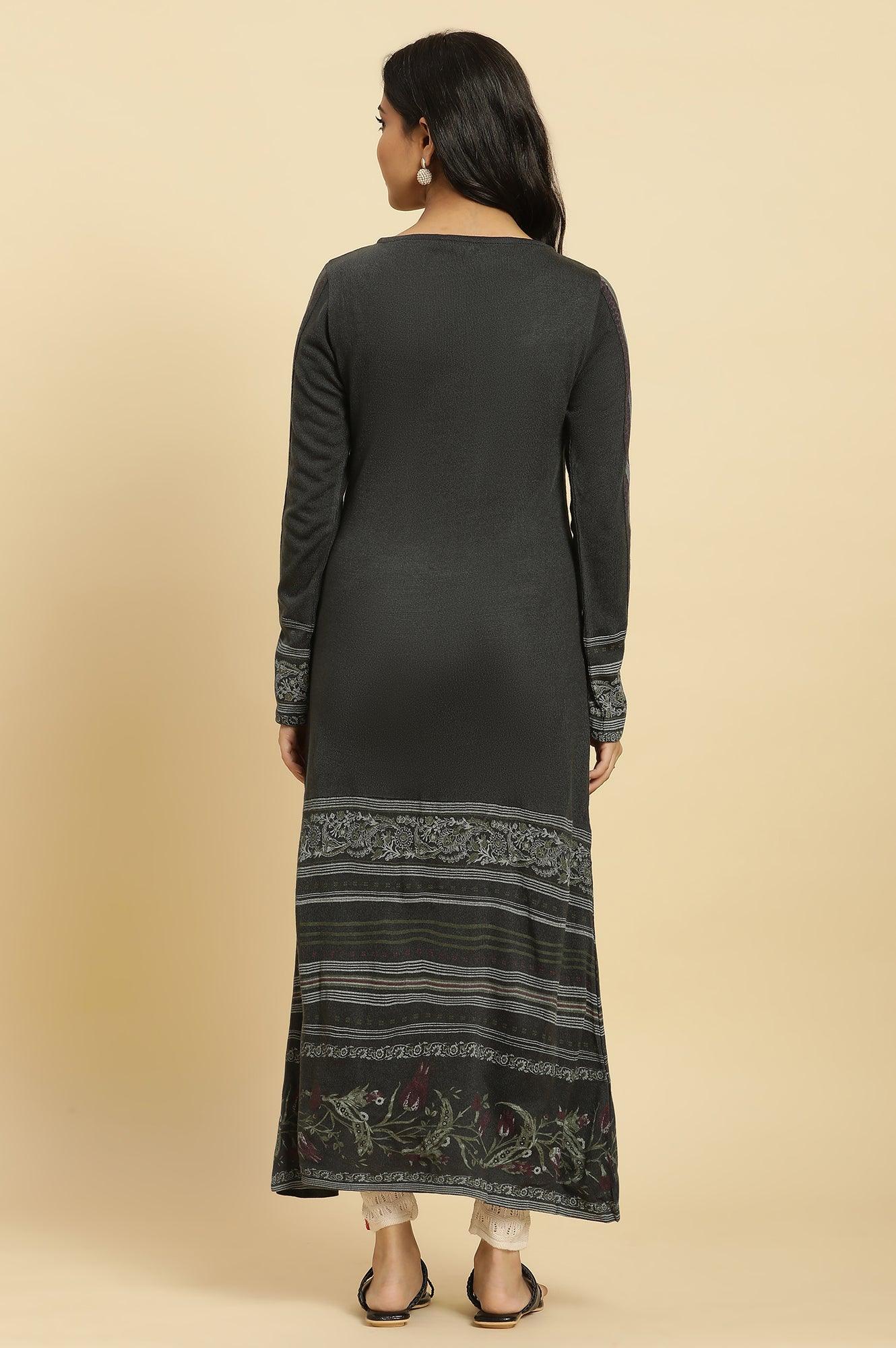 Dark Grey Crosstitch Embroidered Kurta - wforwoman