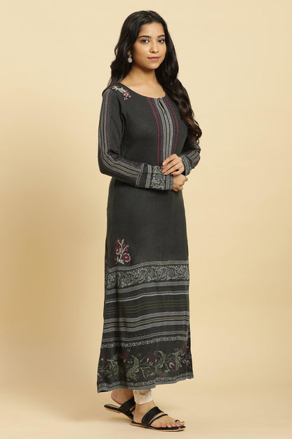 Dark Grey Crosstitch Embroidered Kurta - wforwoman
