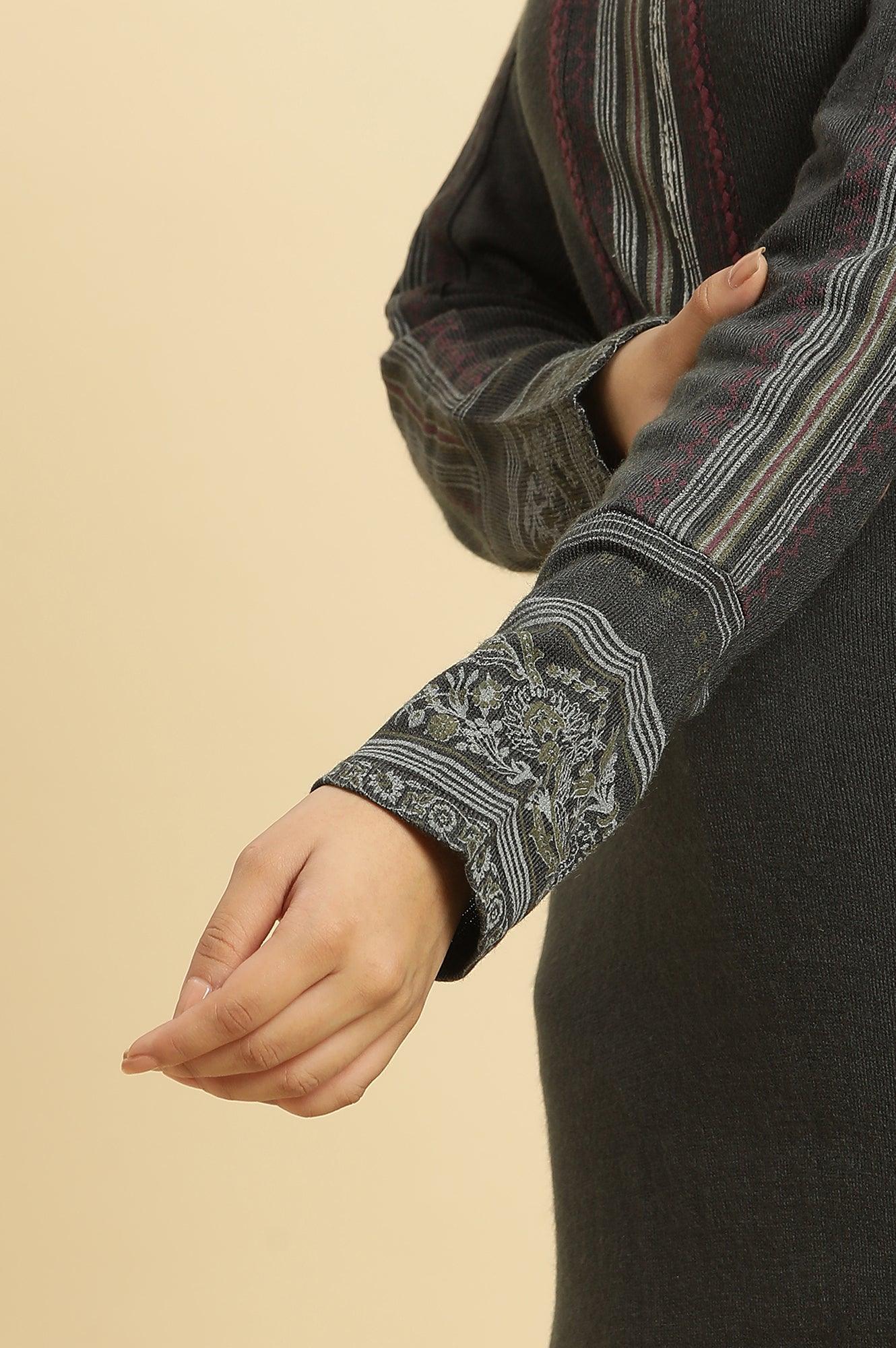 Dark Grey Crosstitch Embroidered Kurta - wforwoman