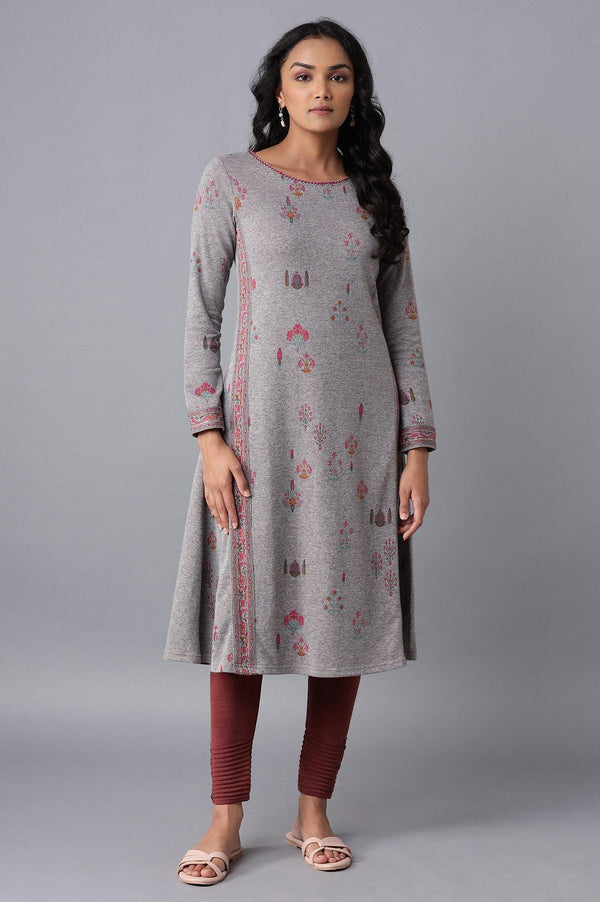 Grey Melange Floral Jacquard kurta