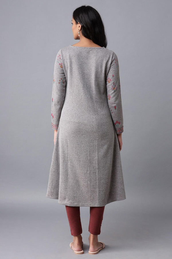 Grey Melange Floral Jacquard kurta