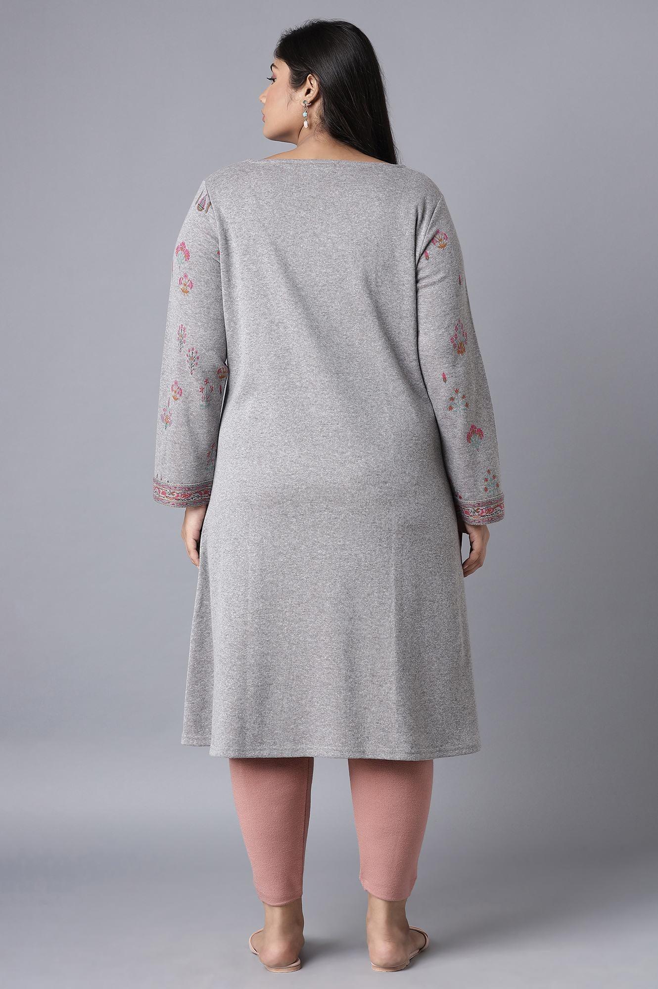 Grey Melange Floral Jacquard kurta - wforwoman