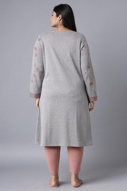 Grey Melange Floral Jacquard kurta - wforwoman