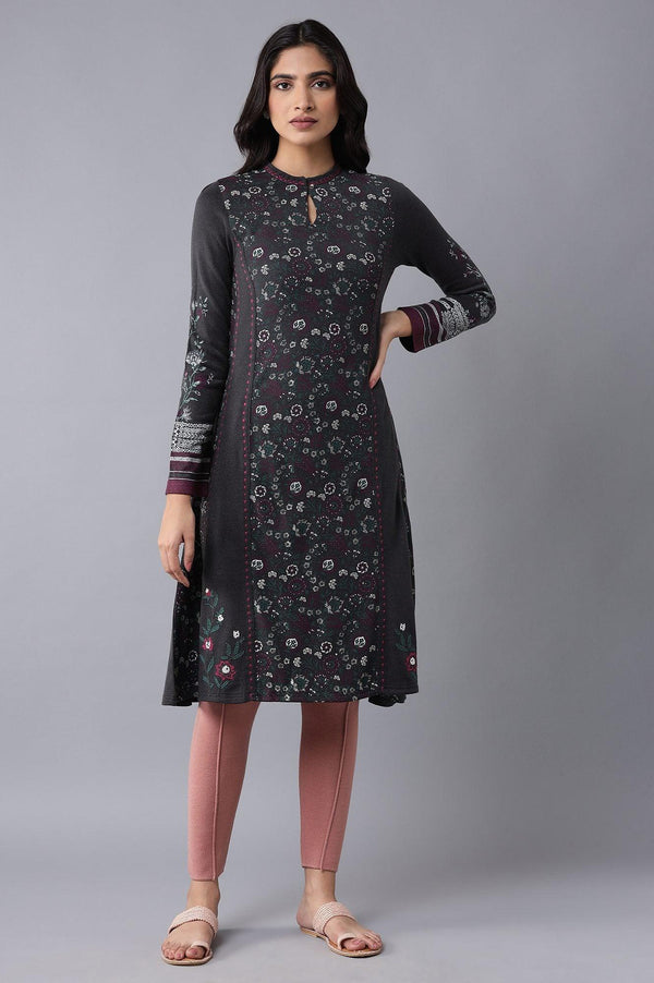 Graphite Grey Floral Acrylic kurta