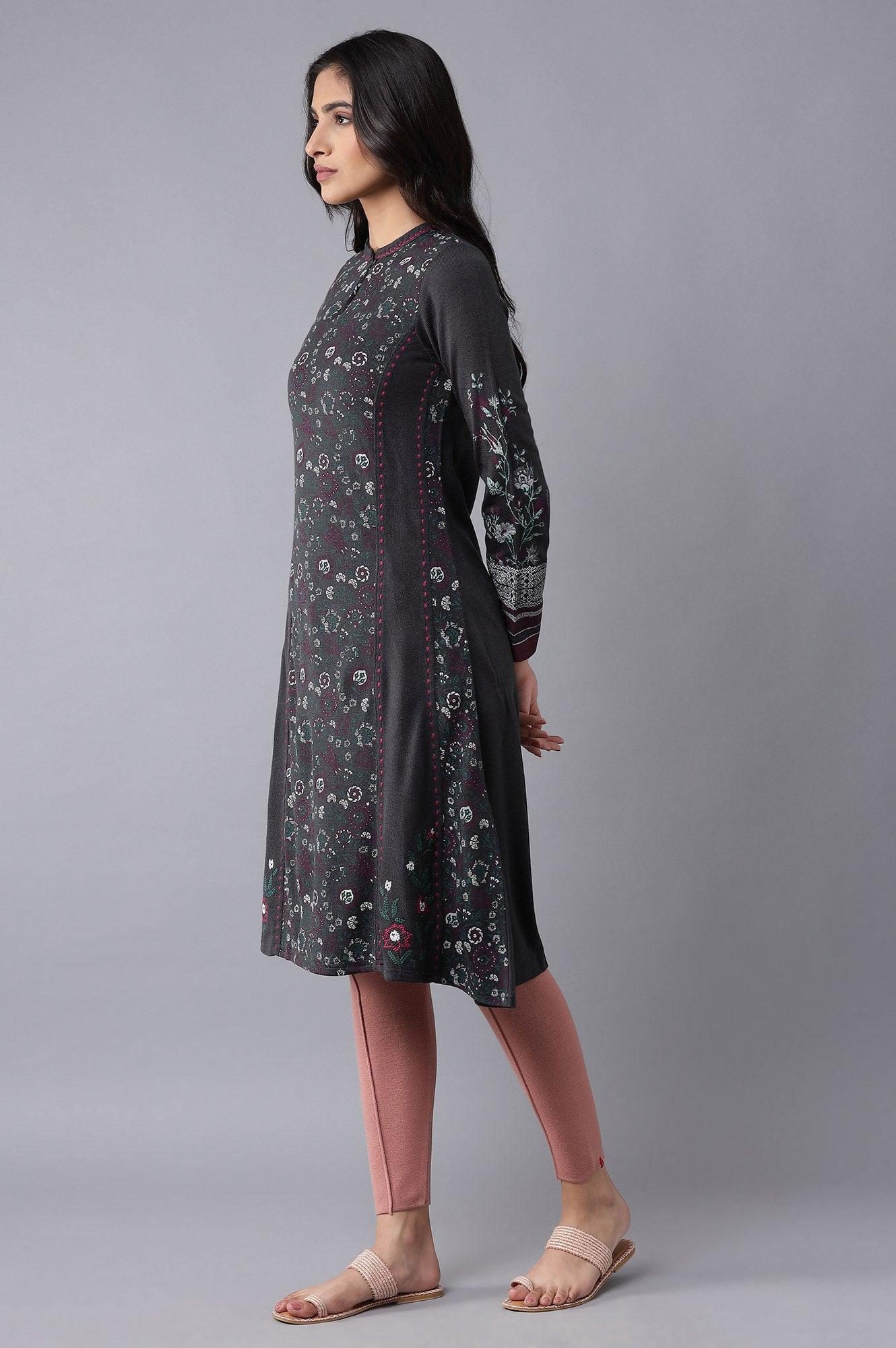 Graphite Grey Floral Acrylic kurta - wforwoman