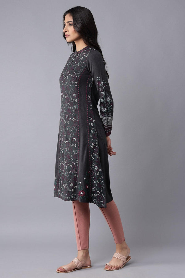 Graphite Grey Floral Acrylic kurta