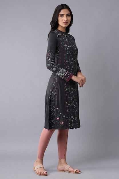 Graphite Grey Floral Acrylic kurta - wforwoman