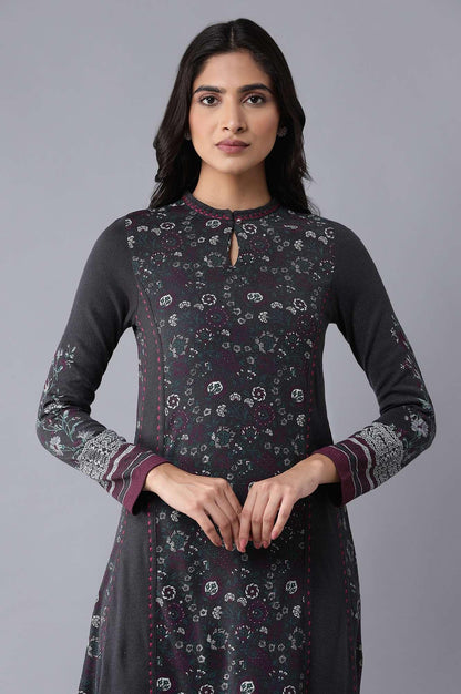 Graphite Grey Floral Acrylic kurta - wforwoman