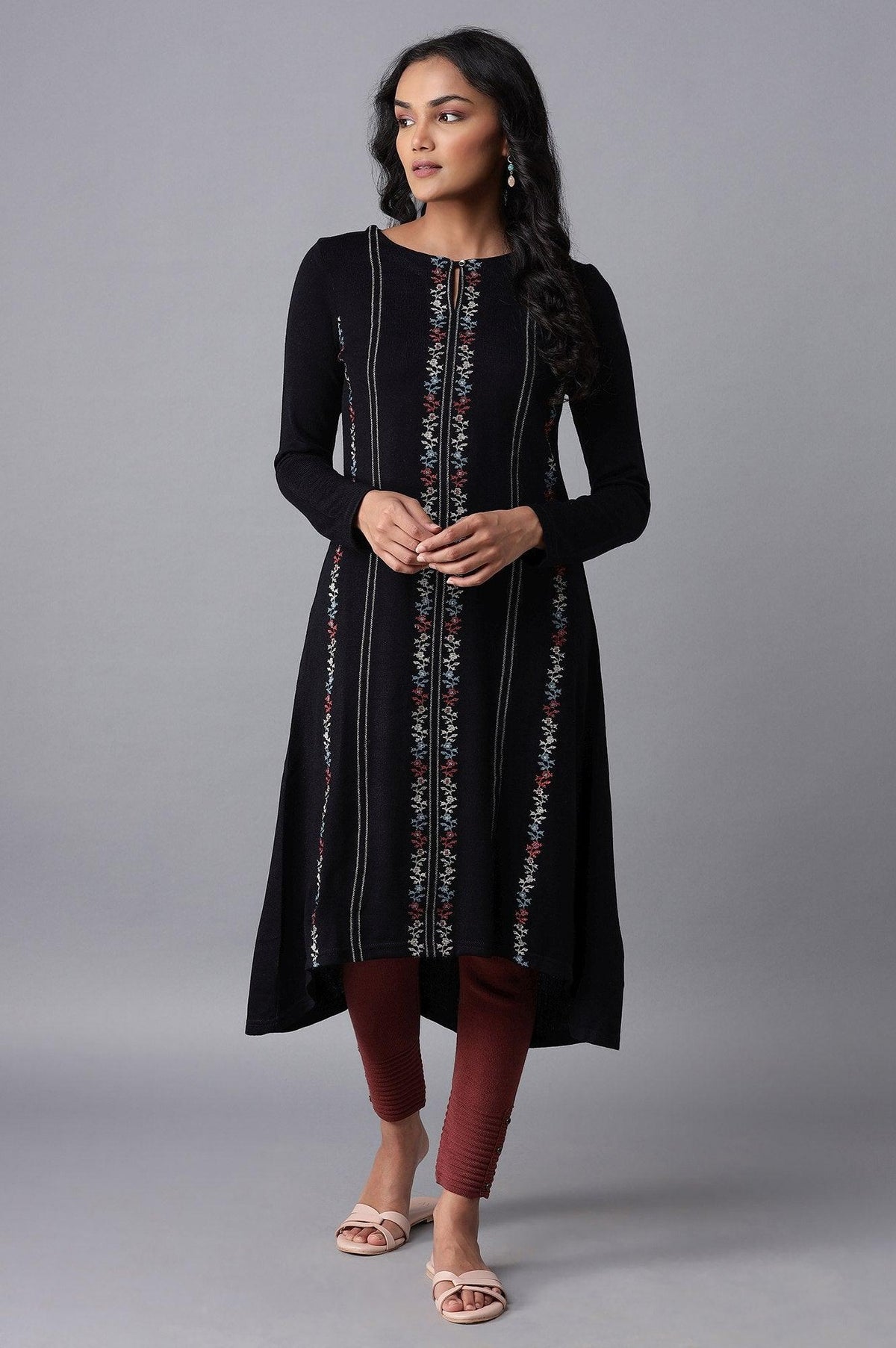Navy Acrylic Asymmetric A-line kurta - XS