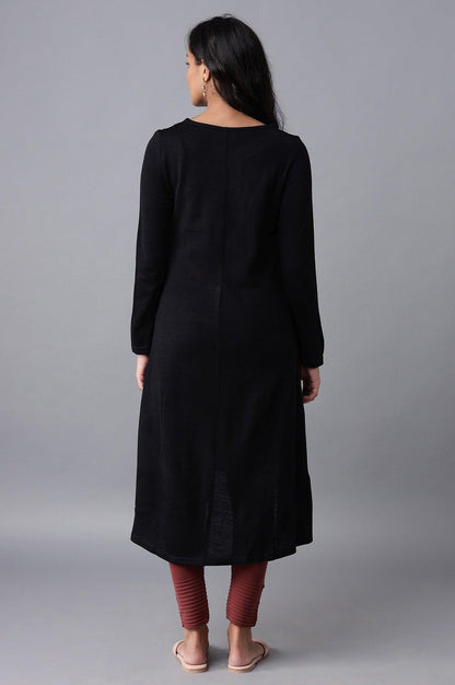 Navy Acrylic Asymmetric A-line kurta - wforwoman