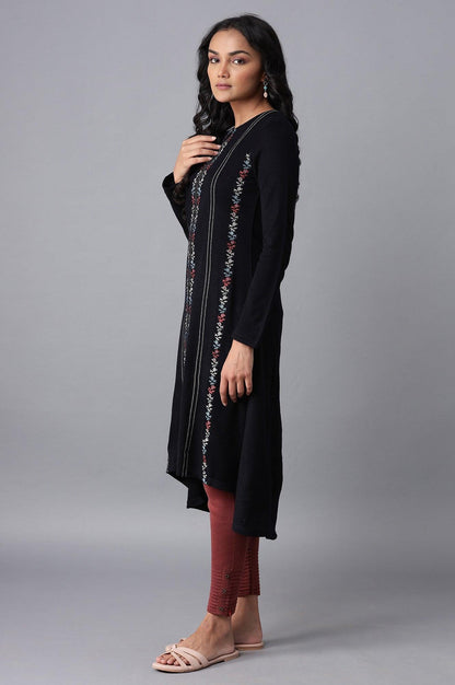 Navy Acrylic Asymmetric A-line kurta - wforwoman