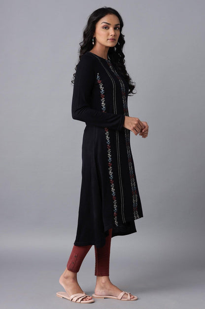 Navy Acrylic Asymmetric A-line kurta - wforwoman
