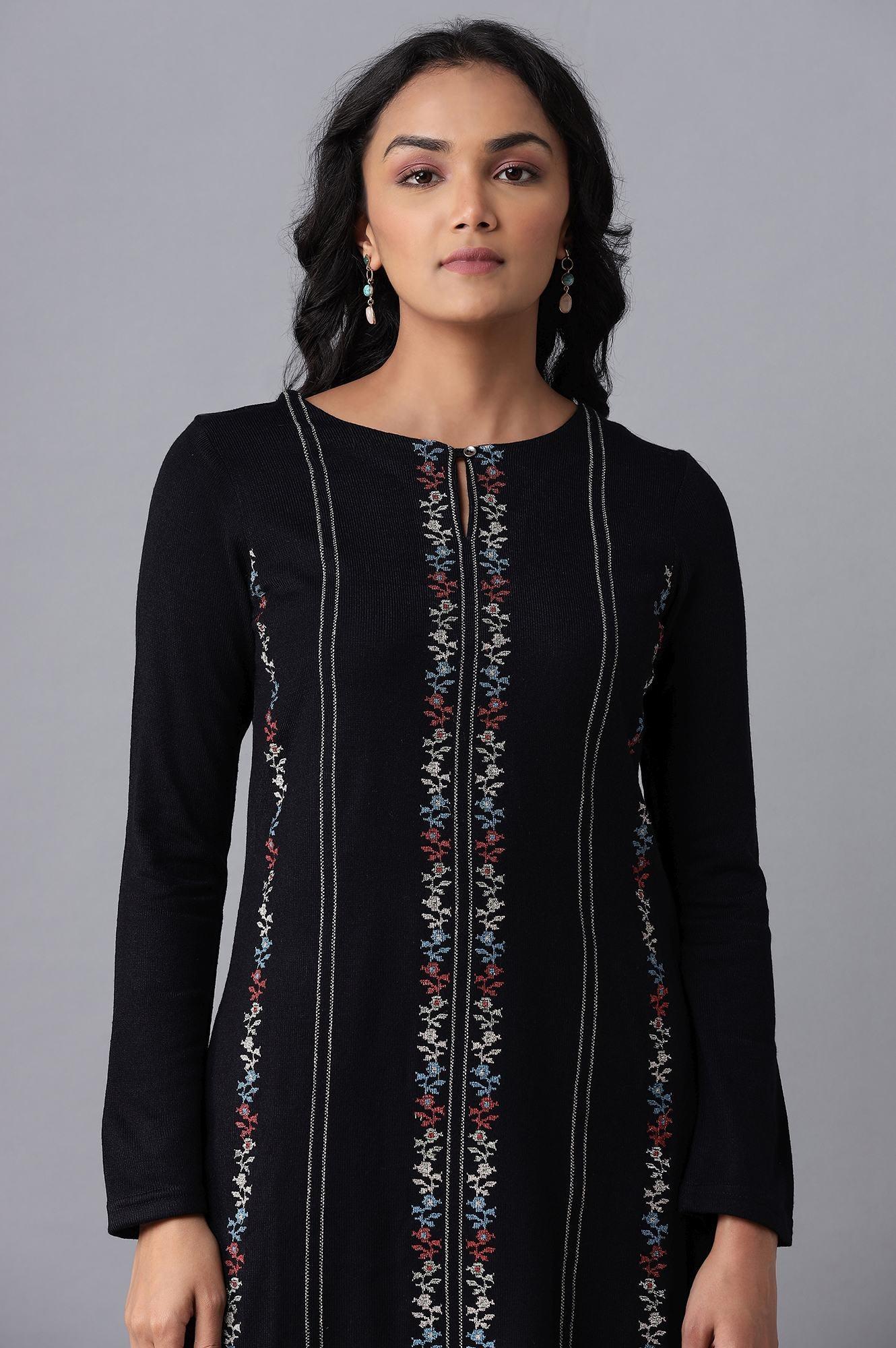 Navy Acrylic Asymmetric A-line kurta - wforwoman