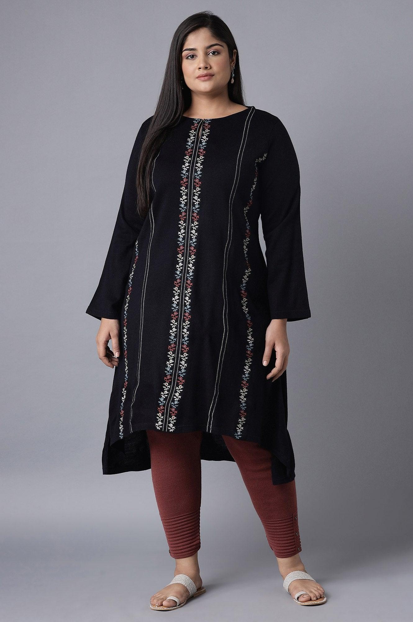 Navy Acrylic Asymmetric A-line kurta - wforwoman