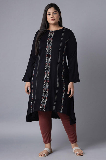 Navy Acrylic Asymmetric A-line kurta - wforwoman