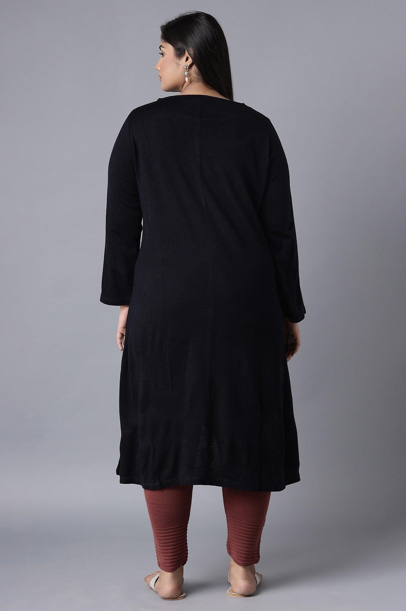 Navy Acrylic Asymmetric A-line kurta - wforwoman