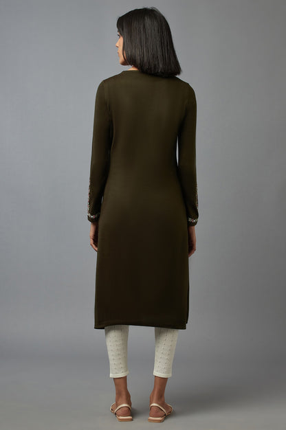 Olive Embroidered kurta