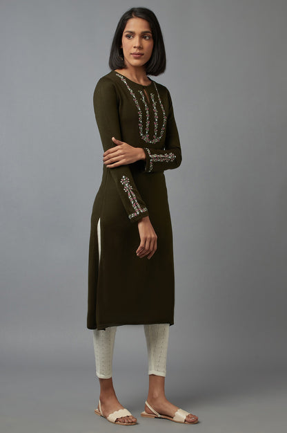 Olive Embroidered kurta