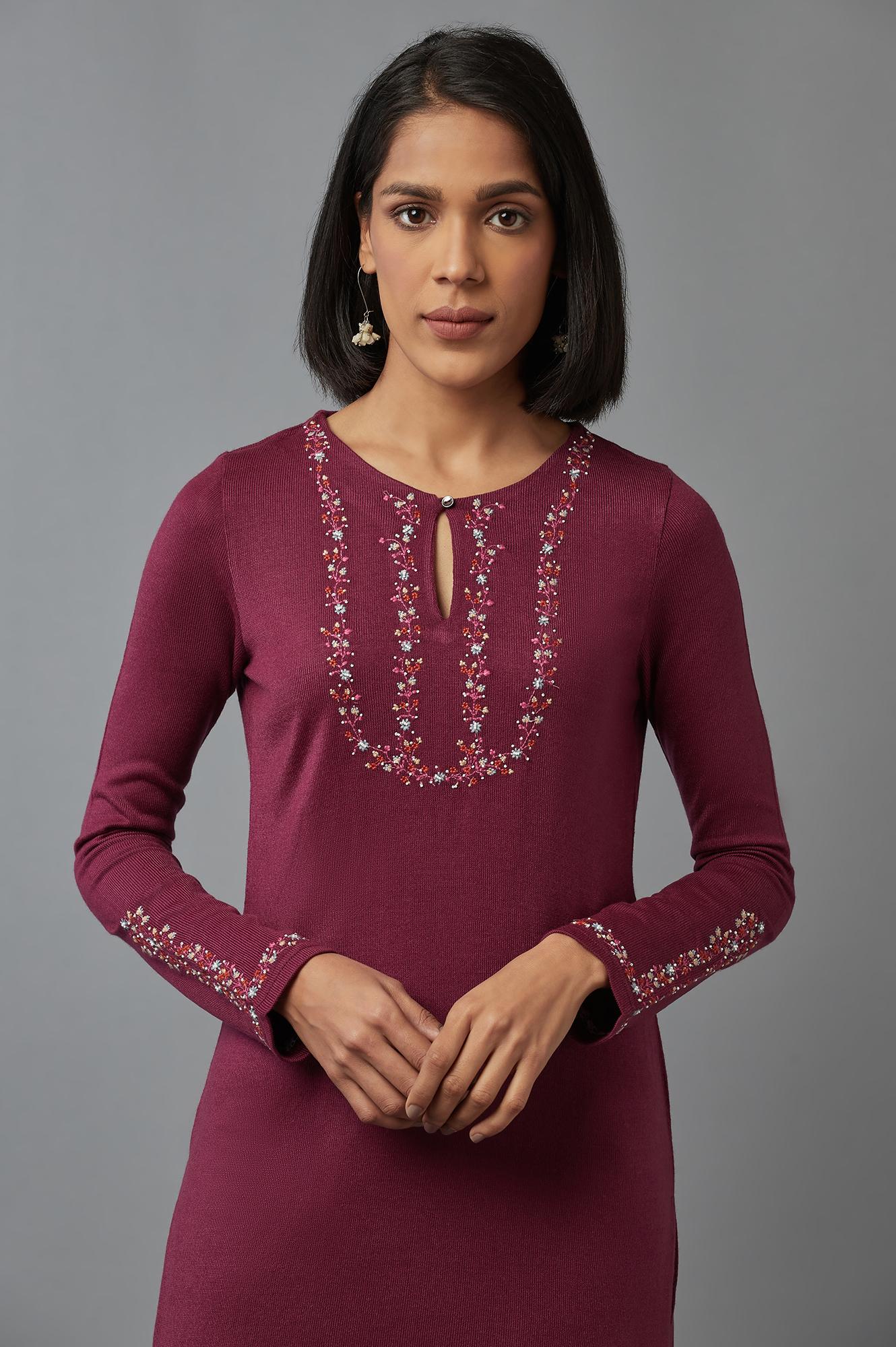 Purple Embroidered kurta