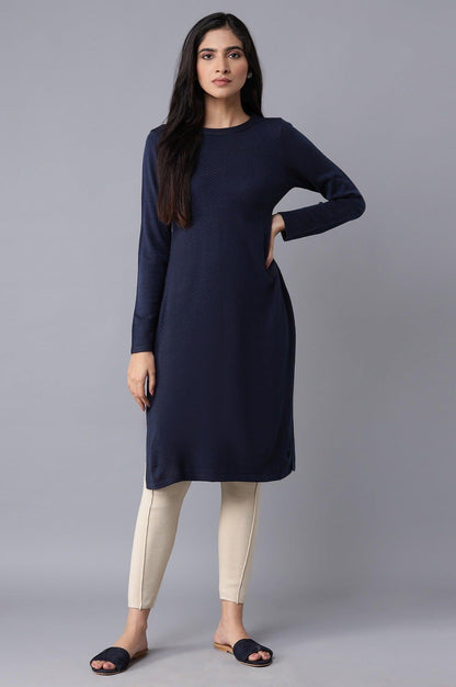 Dark Blue Slim Fit Winter Dress - wforwoman