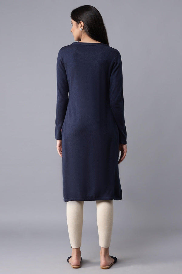 Dark Blue Slim Fit Winter Dress