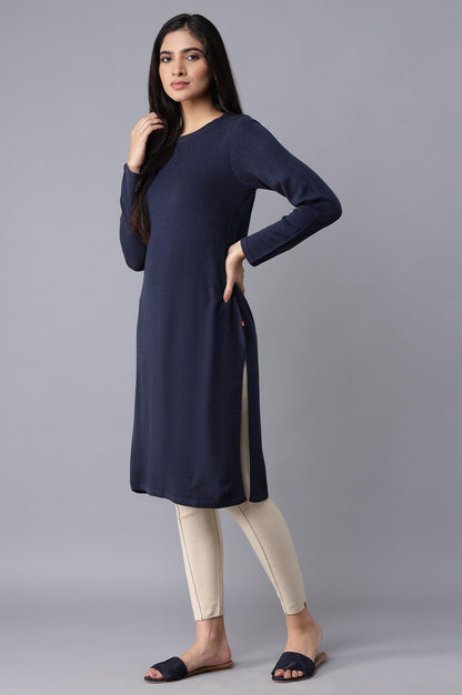 Dark Blue Slim Fit Winter Dress - wforwoman