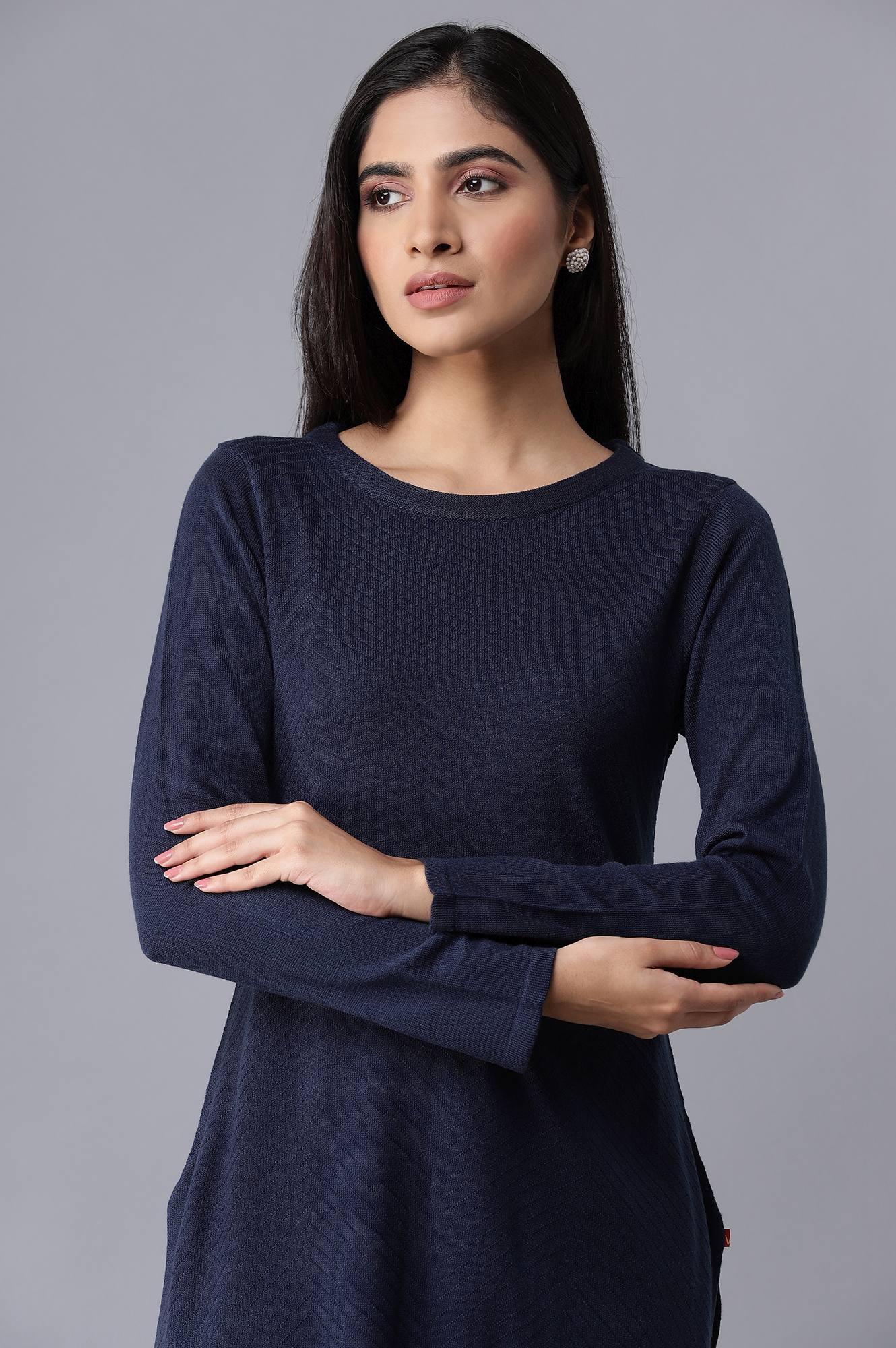 Dark Blue Slim Fit Winter Dress - wforwoman