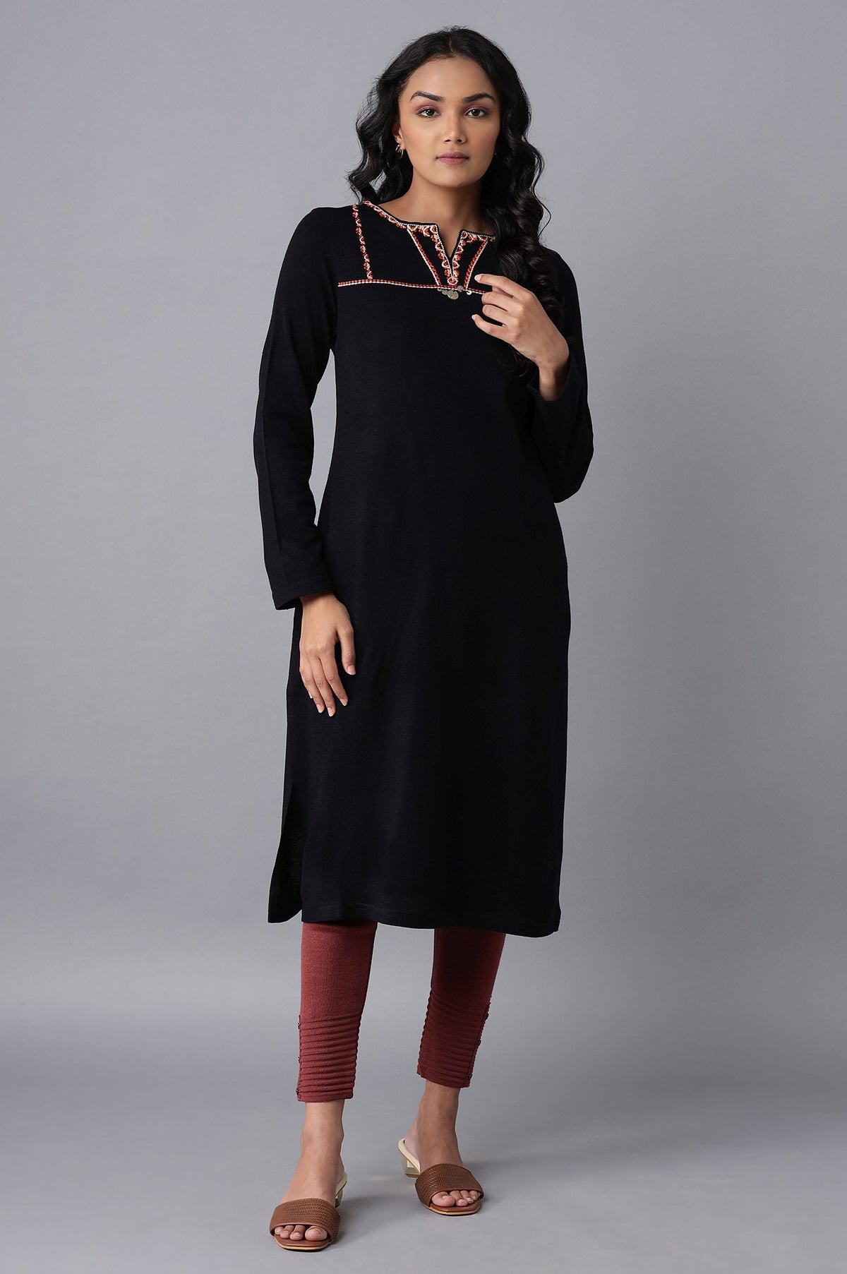 Navy Embroidered Acrylic Dress - XS