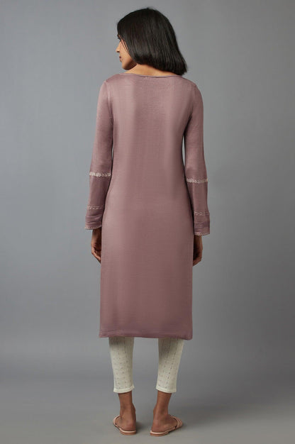 Light Pink Embroidered Acrylic kurta - wforwoman