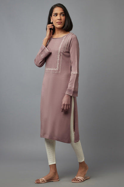Light Pink Embroidered Acrylic kurta - wforwoman