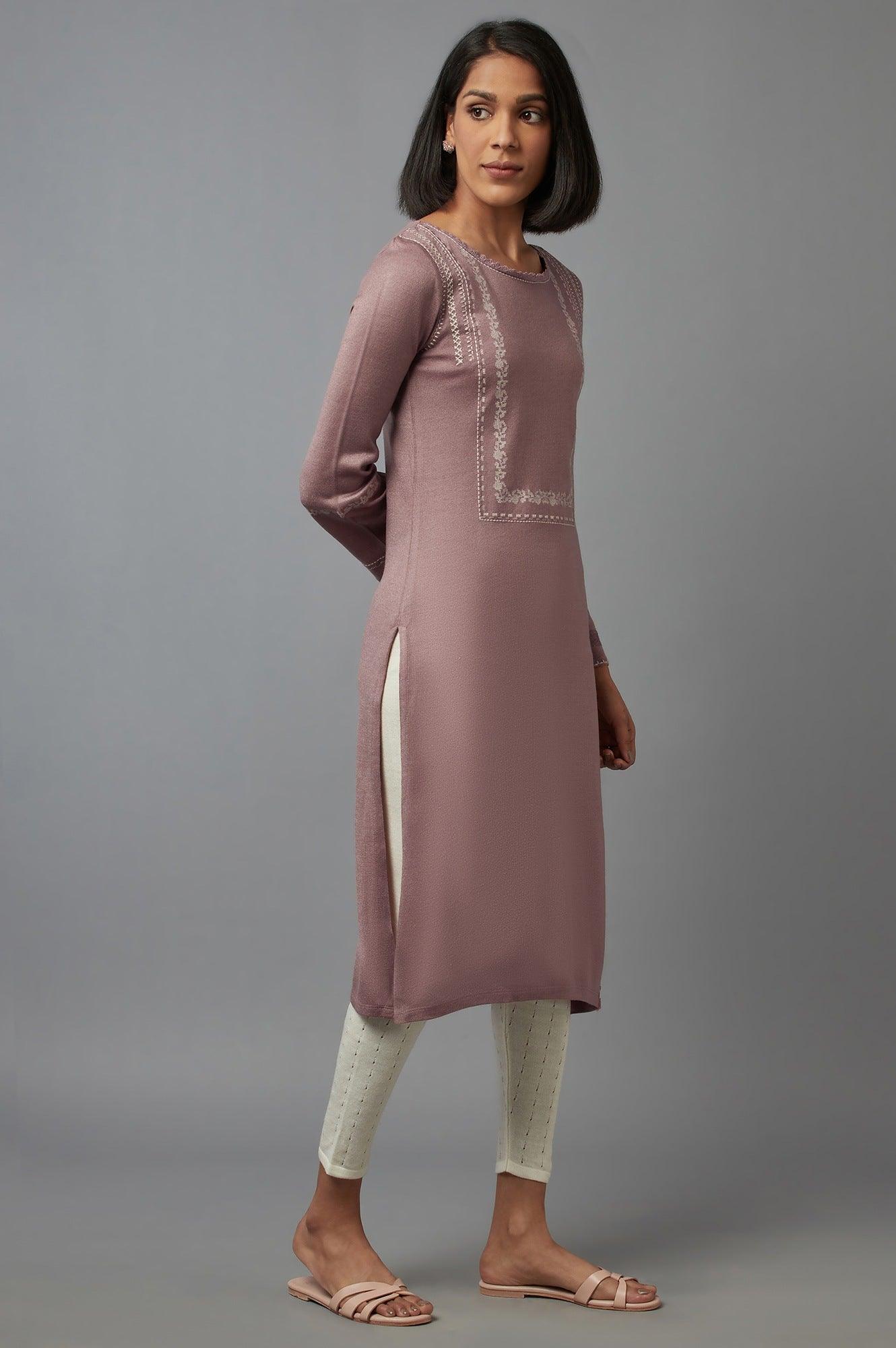 Light Pink Embroidered Acrylic kurta - wforwoman