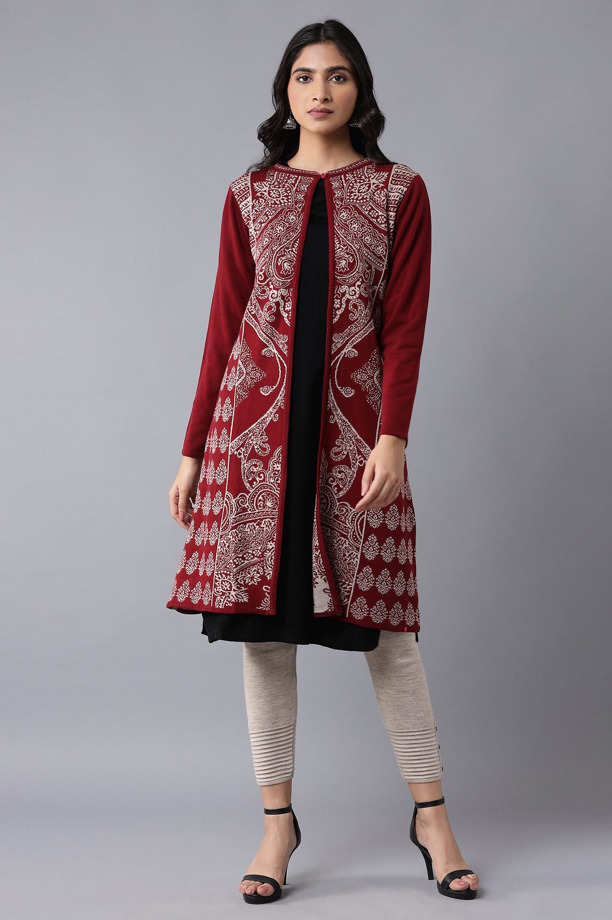 Red Jaquard Cardigan - S