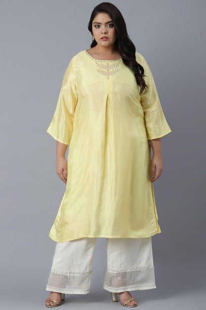 Light Yellow Shantung kurta in Metallic Embroidery - wforwoman