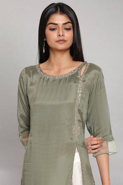 Green Embroidered kurta-Flared Pants Set - wforwoman