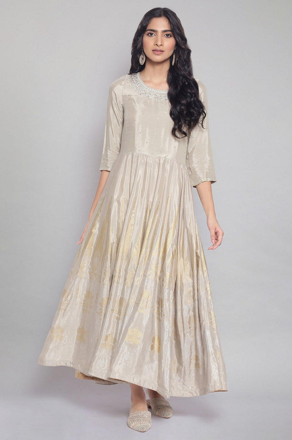 Light Grey Round Neck Panelled Dress